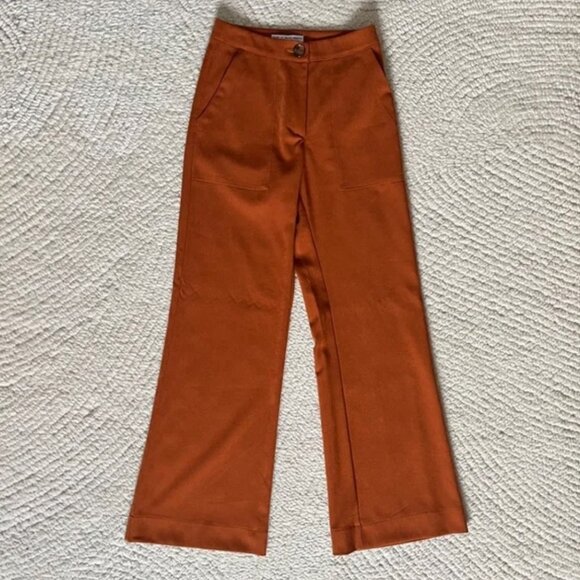 Birds of North America, Rust Orange Flare Velvet Pants, Fall, Autumn, Size 4 - Picture 3 of 4